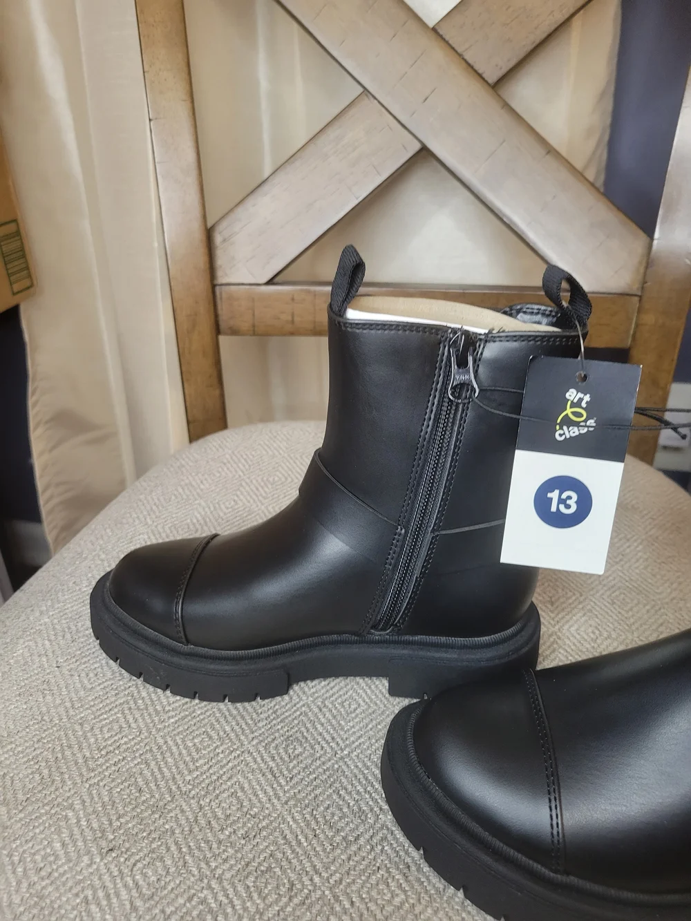 Kids Art Class Black Faux Leather Zip Chelsea Boots with Harness Detail
